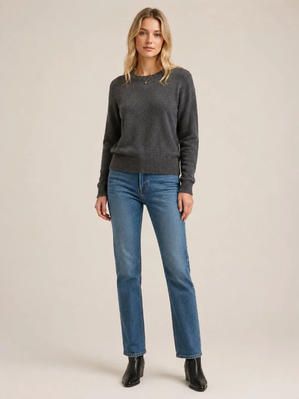 J. Crew Cropped Fit Crew Neck Cashmere Sweater Gray XL #A3830